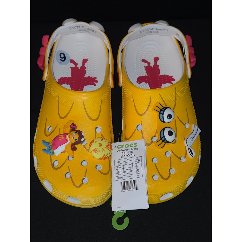 McDonalds Crocs Classic Clog Birdie‎ 2023 Yellow Jibbitz Men's Size 9 New